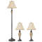 3-Piece Table and Floor Lamp Set with Linen Fabric Shades, Traditional Home Lighting