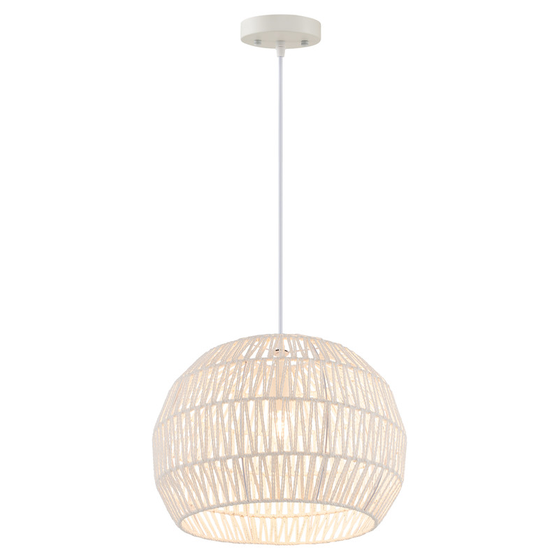 Round Farmhouse Rattan Pendant Light, Adjustable Hanging Rope for Dining & Living Room