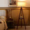 Tripod Floor Lamp, Wood Standing Lamp with Flaxen Lampshade & E26 Socket | Mid-Century Modern Shelf Lamp