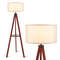 Tripod Floor Lamp, Wood Standing Lamp with Flaxen Lampshade & E26 Socket | Mid-Century Modern Shelf Lamp