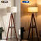 Tripod Floor Lamp, Wood Standing Lamp with Flaxen Lampshade & E26 Socket | Mid-Century Modern Shelf Lamp