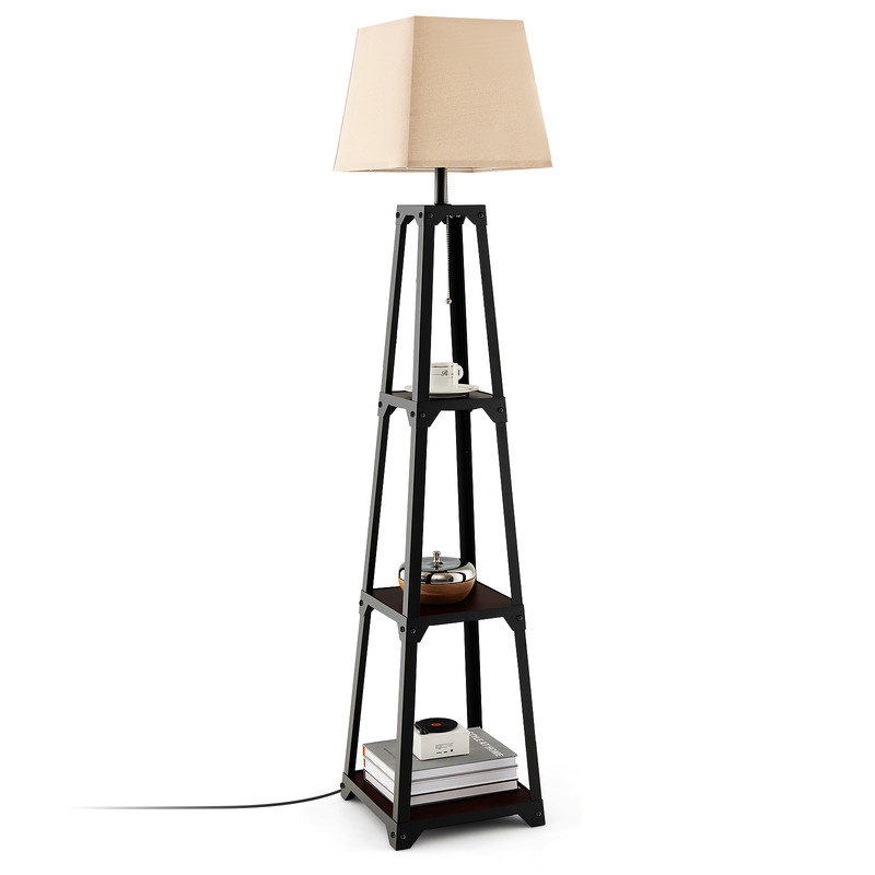 Trapezoidal Designed Floor Lamp with 3 Tiered Storage Shelf, Modern Standing Lamp for Living Room & Bedroom
