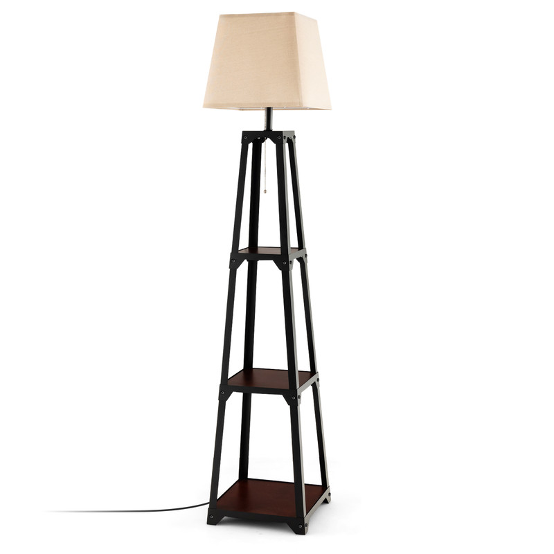 Trapezoidal Designed Floor Lamp with 3 Tiered Storage Shelf, Modern Standing Lamp for Living Room & Bedroom