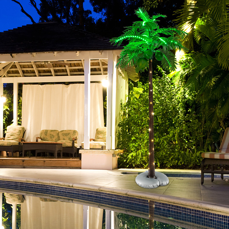 6 FT LED Lighted Artificial Palm Tree, Hawaiian Style Tropical Decor with Water Bag & Coconut Accents