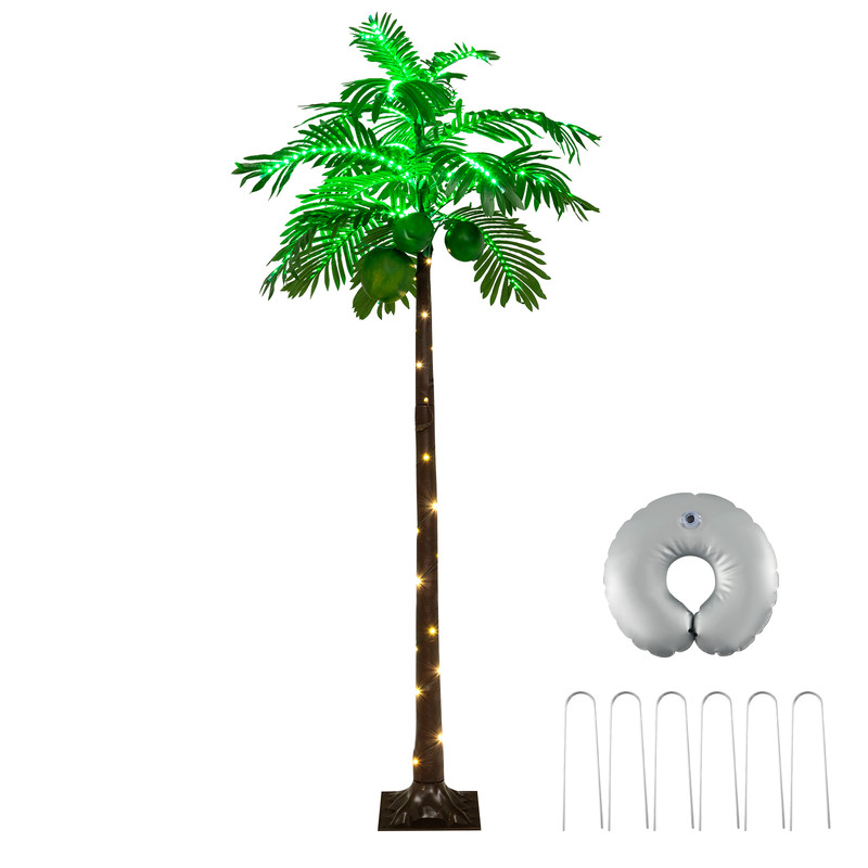 6 FT LED Lighted Artificial Palm Tree, Hawaiian Style Tropical Decor with Water Bag & Coconut Accents