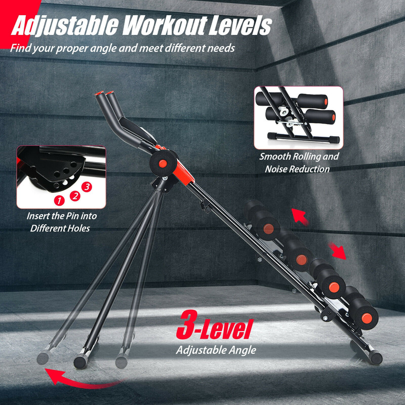 Foldable Adjustable Ab Workout Trainer With LCD Display 3Level Resistance Core Exercise Machine For 4
