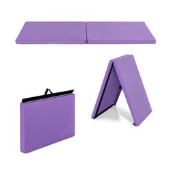 gymnastic mat with carrying handles for yoga, aerobics, stretching & home workouts, foldable pu surface fitness mat