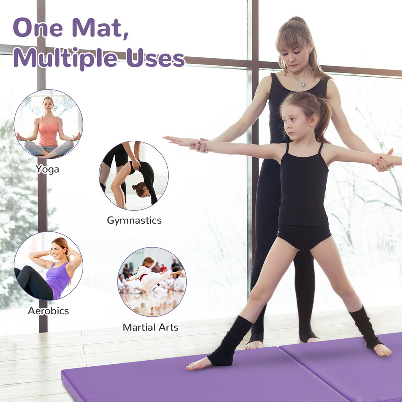 Gymnastic Mat With Carrying Handles For Yoga Aerobics Stretching Home Workouts Foldable PU Surface 3