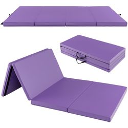 extra thick folding gymnastics mat with handles, sweatproof pu leather 4-panel tumbling mat for yoga, martial arts