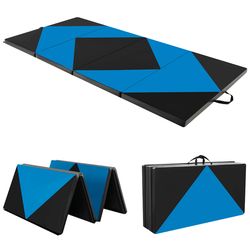 folding pu leather gymnastics mat with hook & loop, thick tumbling mat for yoga, fitness, home gym & kids play area