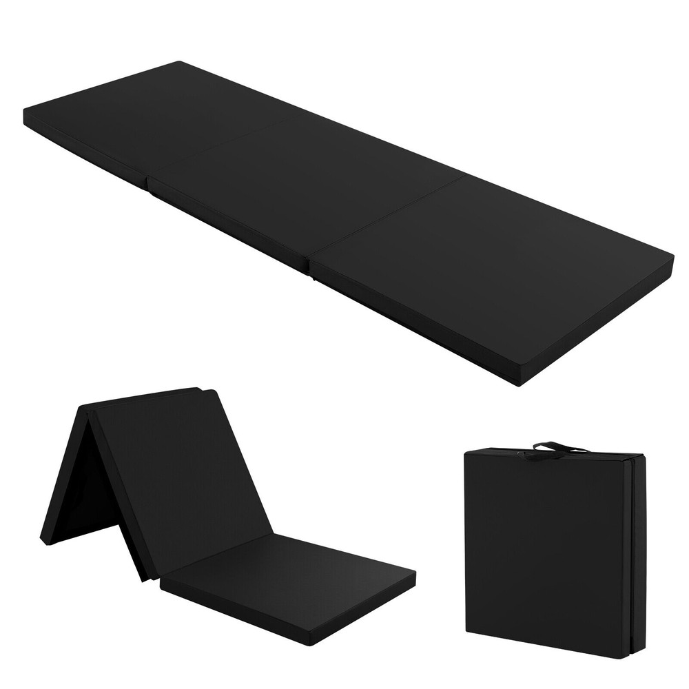 TriFold Gym Mat With Handles HighDensity Foam Folding Mat With Removable Zippered Cover For Home Ki 0