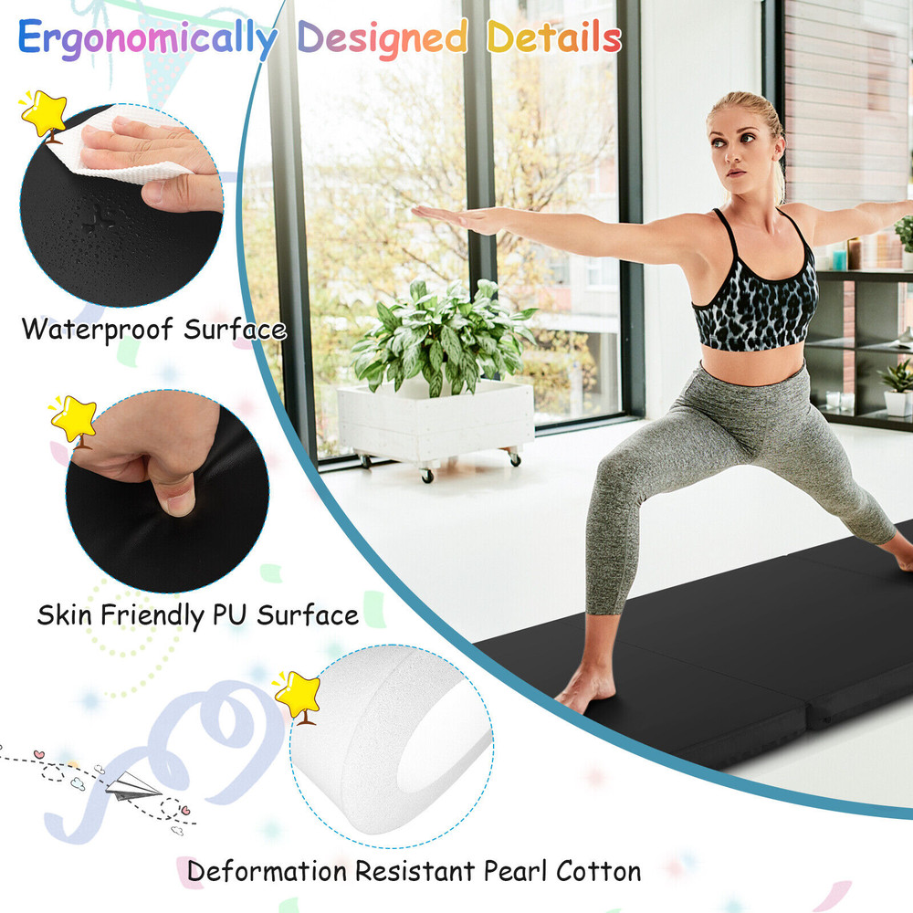 TriFold Gym Mat With Handles HighDensity Foam Folding Mat With Removable Zippered Cover For Home Ki 3