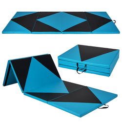 pu leather folding exercise gym mat with hook and loop fasteners, portable tumbling mat for home, gym, stretching