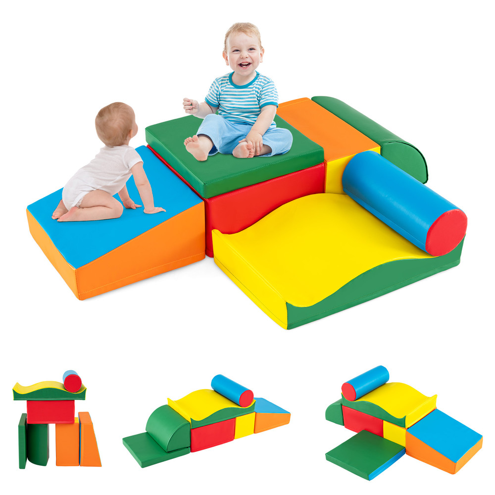 Baby Climbing Gym, 7-Piece EPE Foam Play Set with Removable PU Leather for Toddlers