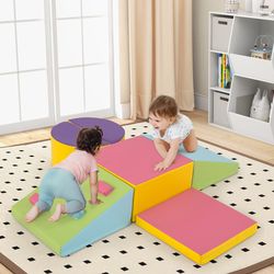 foam climbing blocks for toddlers, 6-piece set with secure hook and loop fasteners
