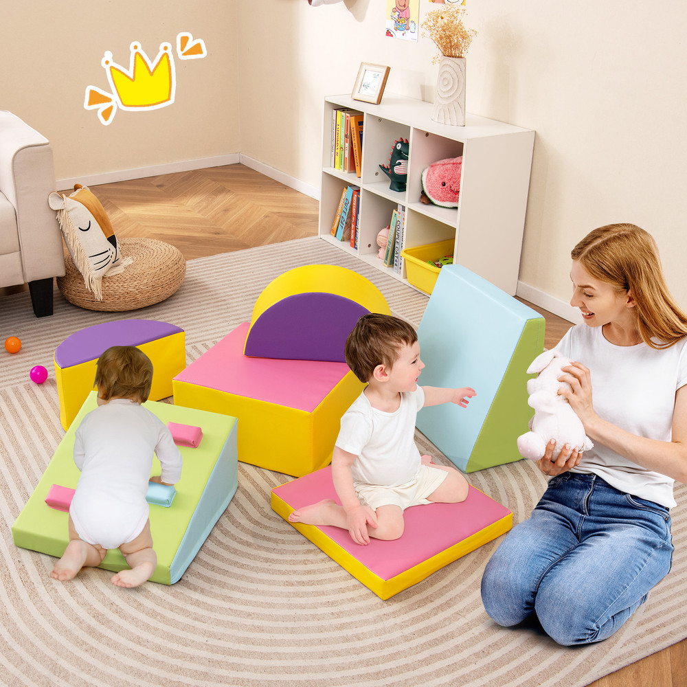 Foam Climbing Blocks for Toddlers, 6-Piece Set with Secure Hook and Loop Fasteners