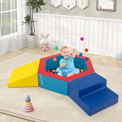 3-piece baby foam climbing blocks set, climb & crawl play gym with 100 ocean balls for toddlers