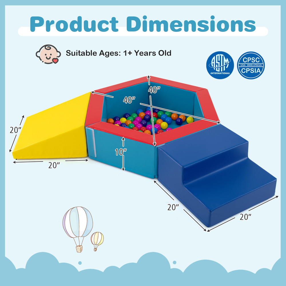 3-Piece Baby Foam Climbing Blocks Set, Climb & Crawl Play Gym with 100 Ocean Balls for Toddlers