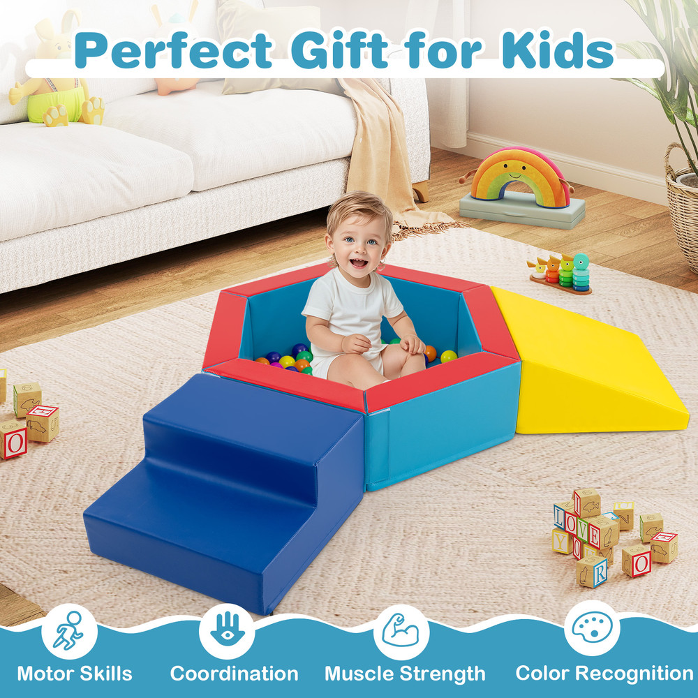 3-Piece Baby Foam Climbing Blocks Set, Climb & Crawl Play Gym with 100 Ocean Balls for Toddlers