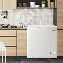 3.5/5 cu.ft compact chest freezer with removable storage basket, energy-efficient & space-saving