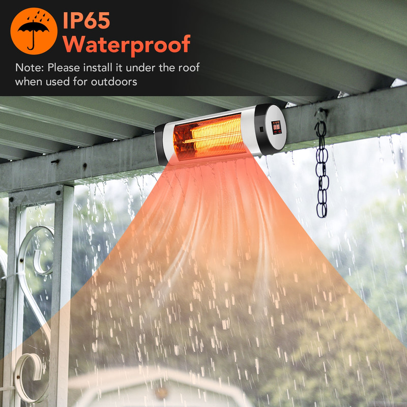 1500W Wall-Mounted Electric Patio Heater, Infrared Heater with Remote Control & Adjustable Heat Settings