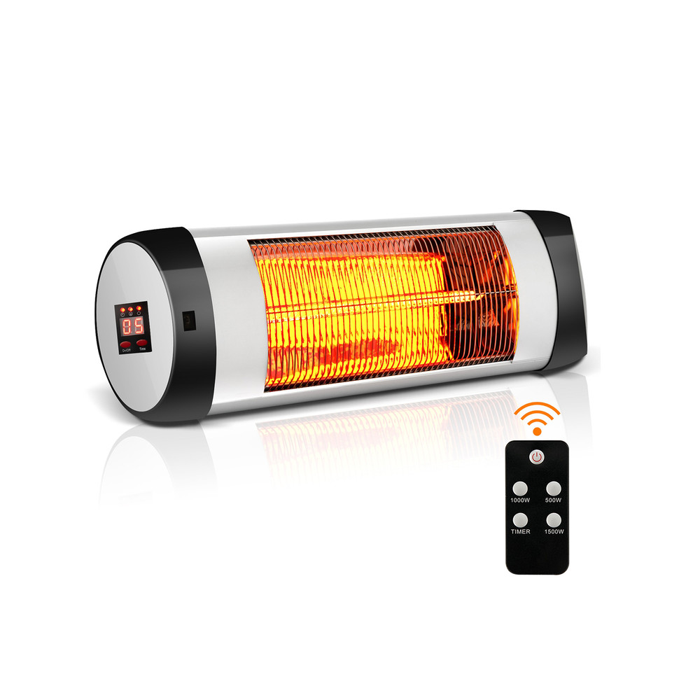 1500W Wall-Mounted Electric Patio Heater, Infrared Heater with Remote Control & Adjustable Heat Settings