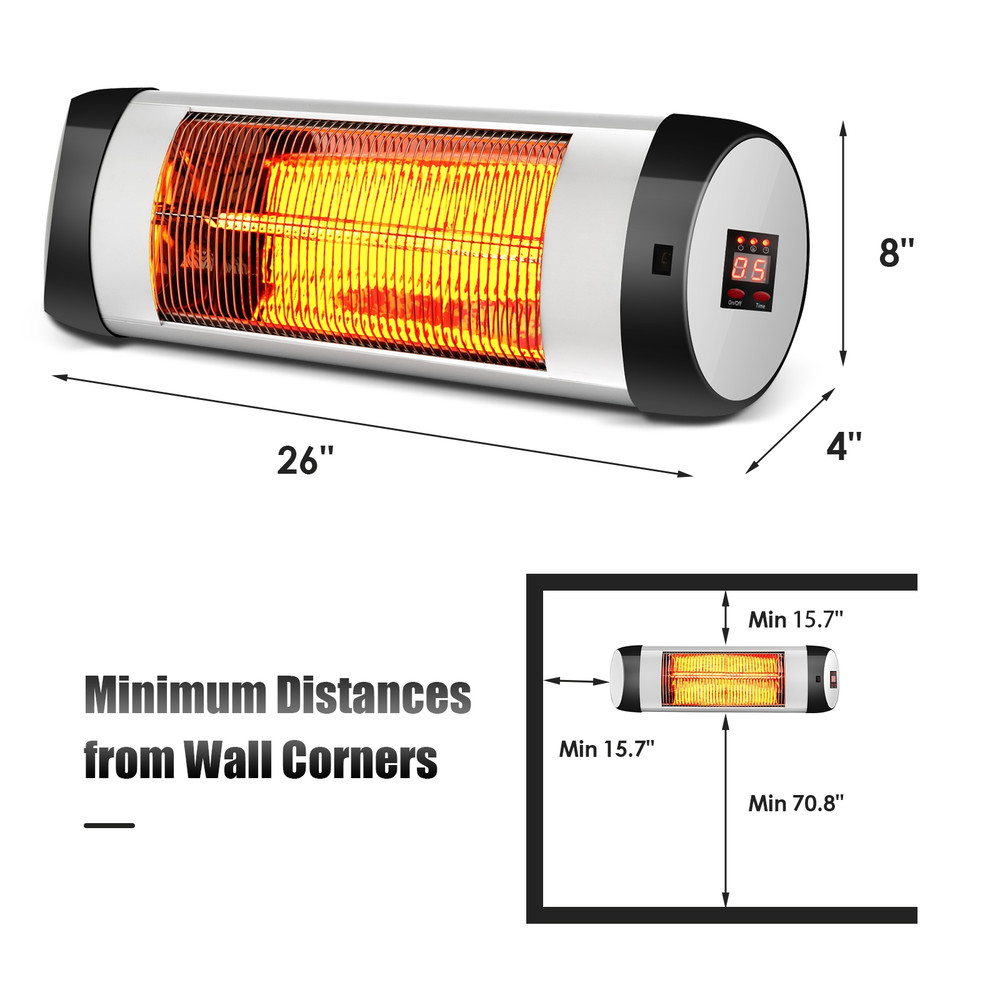1500W Wall-Mounted Electric Patio Heater, Infrared Heater with Remote Control & Adjustable Heat Settings