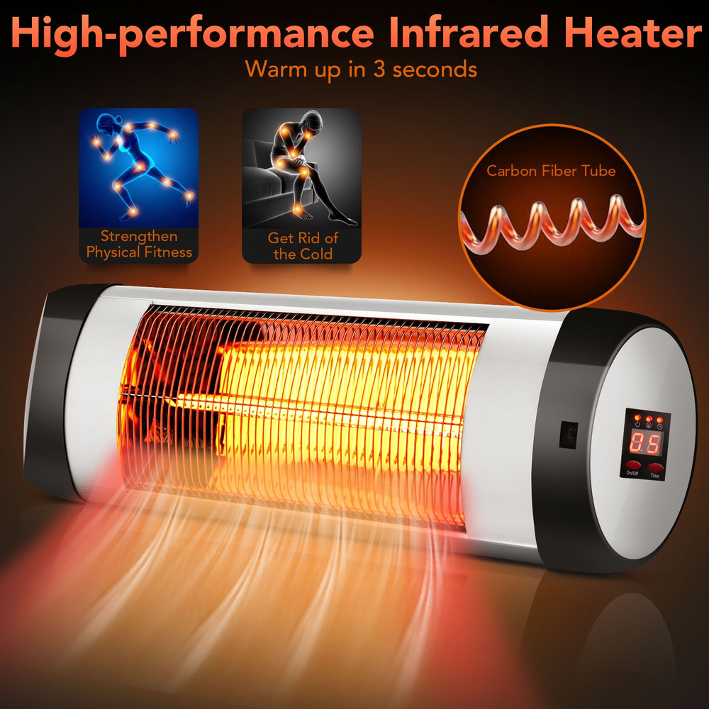 1500W Wall-Mounted Electric Patio Heater, Infrared Heater with Remote Control & Adjustable Heat Settings
