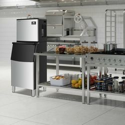 353lbs/24h split commercial ice maker with storage bin, high-capacity commercial ice machine for bars & restaurants