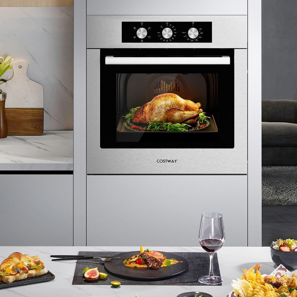 24 Inch Single Wall Oven 2.47Cu.ft with 5 Cooking Modes, Built-in Electric Oven for Family & Parties