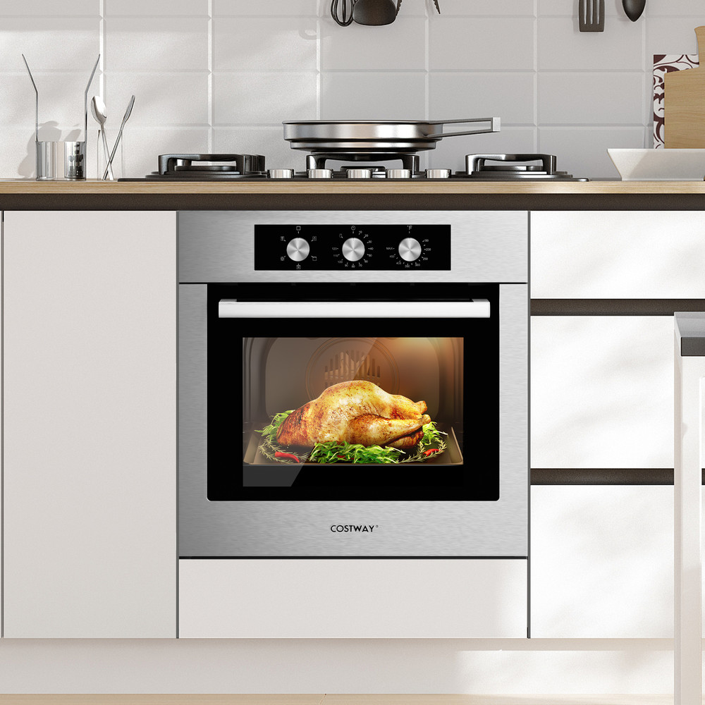 24 Inch Single Wall Oven 2.47Cu.ft with 5 Cooking Modes, Built-in Electric Oven for Family & Parties