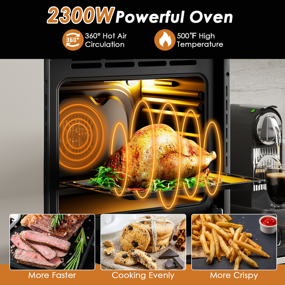 24 Inch Single Wall Oven 2.47Cu.ft with 5 Cooking Modes, Built-in Electric Oven for Family & Parties