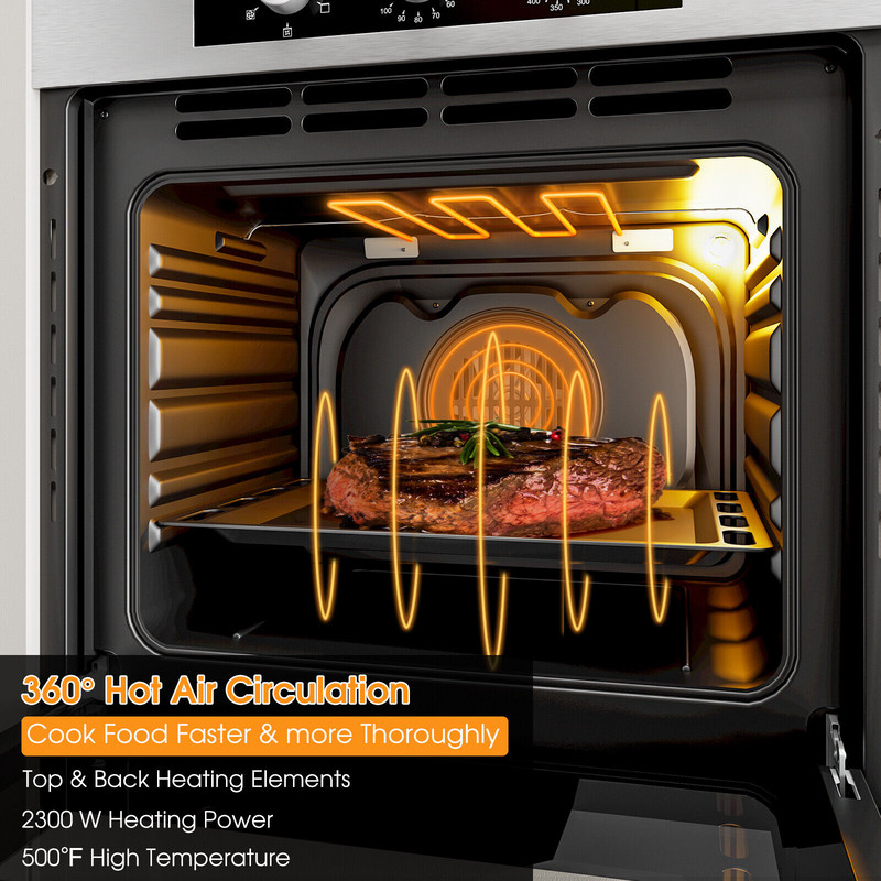24 Inch Single Wall Oven 2.47Cu.ft with 5 Cooking Modes, Built-in Electric Oven for Family & Parties