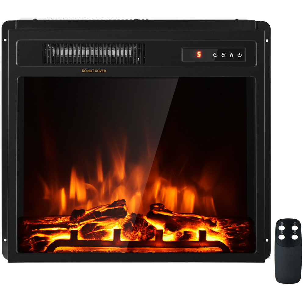 18 Inch 1500W Electric Fireplace, Freestanding & Recessed Heater with Remote, Timer, and Adjustable Flame