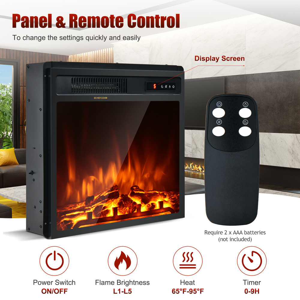 18 Inch 1500W Electric Fireplace, Freestanding & Recessed Heater with Remote, Timer, and Adjustable Flame