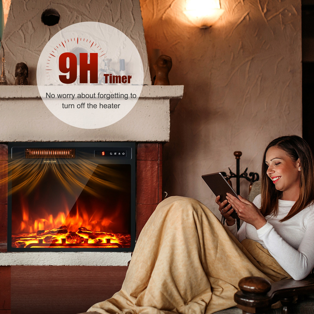 18 Inch 1500W Electric Fireplace, Freestanding & Recessed Heater with Remote, Timer, and Adjustable Flame