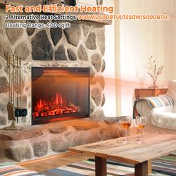 recessed electric fireplace heater, 25 inches wall-mounted, energy-efficient & adjustable flame