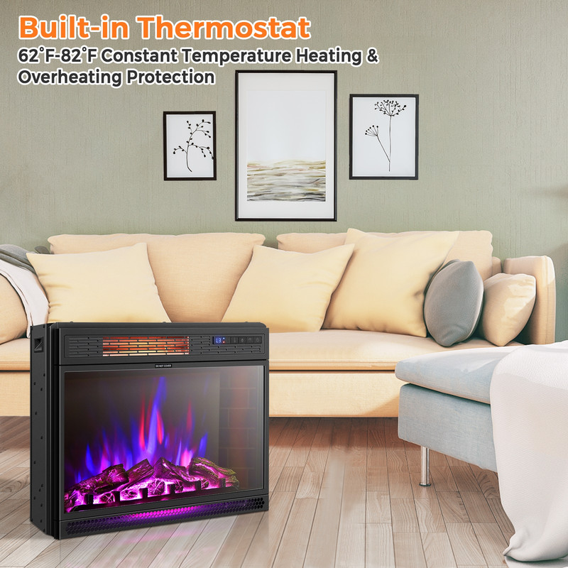 Recessed Electric Fireplace Heater, 25 Inches Wall-Mounted, Energy-Efficient & Adjustable Flame