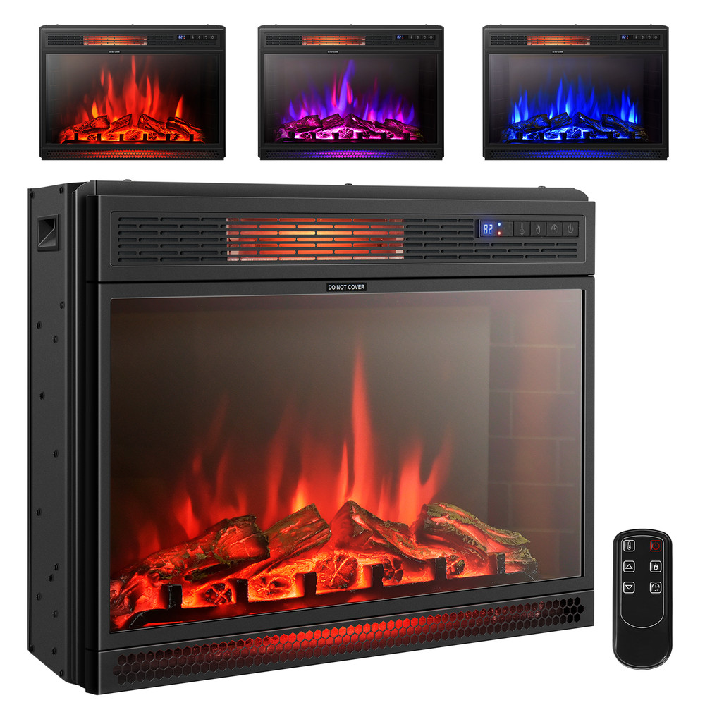 28 Inch Electric Freestanding and Recessed Fireplace with Remote, Realistic Flame & Energy-Efficient Heater