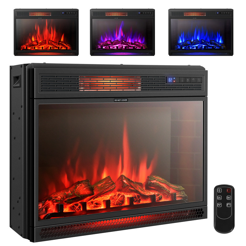28 Inch Electric Freestanding and Recessed Fireplace with Remote, Realistic Flame & Energy-Efficient Heater