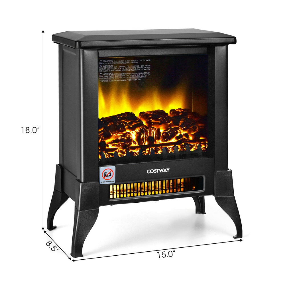 Compact Portable Space Heater with Realistic Flame Effect, Freestanding Electric Fireplace for Home & Office