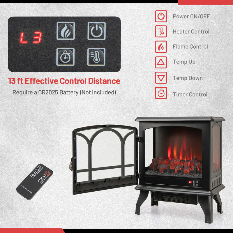 1400W Electric Stove Heater with 3-Level Flame Effect & 3-Sided View, Freestanding Fireplace for Home & Office