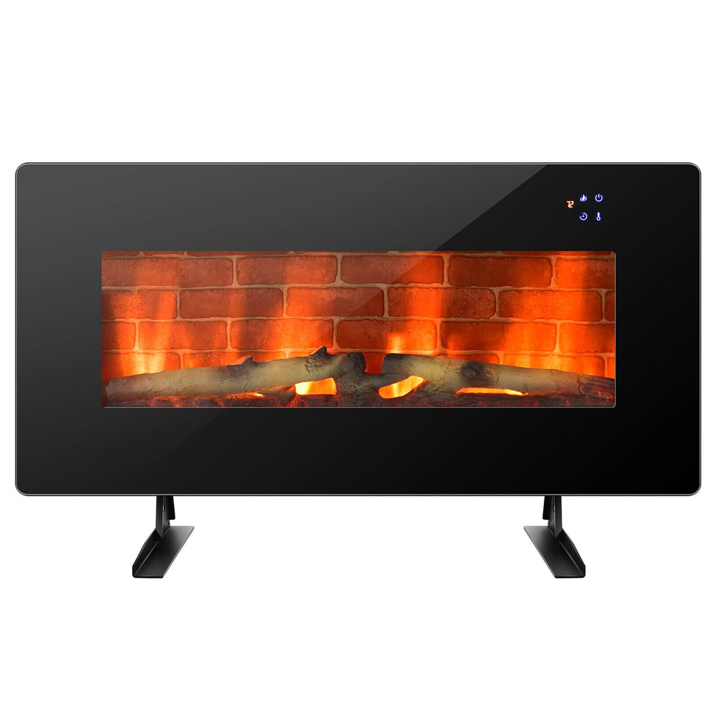 36 Inch Electric Wall Mounted Freestanding Fireplace with Remote Control, 7 Flame Colors & Adjustable Thermostat