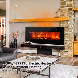 42 inch wall mounted freestanding electric fireplace, realistic flame effect, remote control, & overheat protection