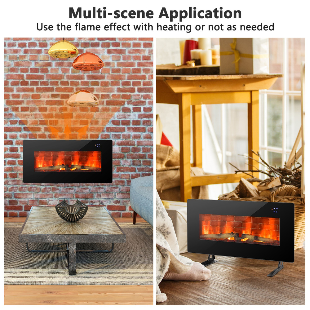 36 Inch Electric Wall Mounted Freestanding Fireplace with Remote Control, 7 Flame Colors & Adjustable Thermostat