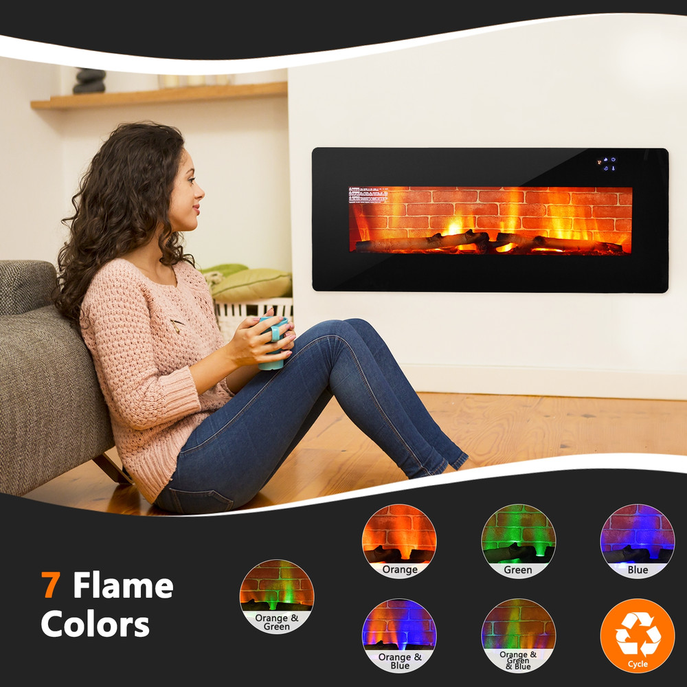 42 Inch Wall Mounted Freestanding Electric Fireplace, Realistic Flame Effect, Remote Control, & Overheat Protection