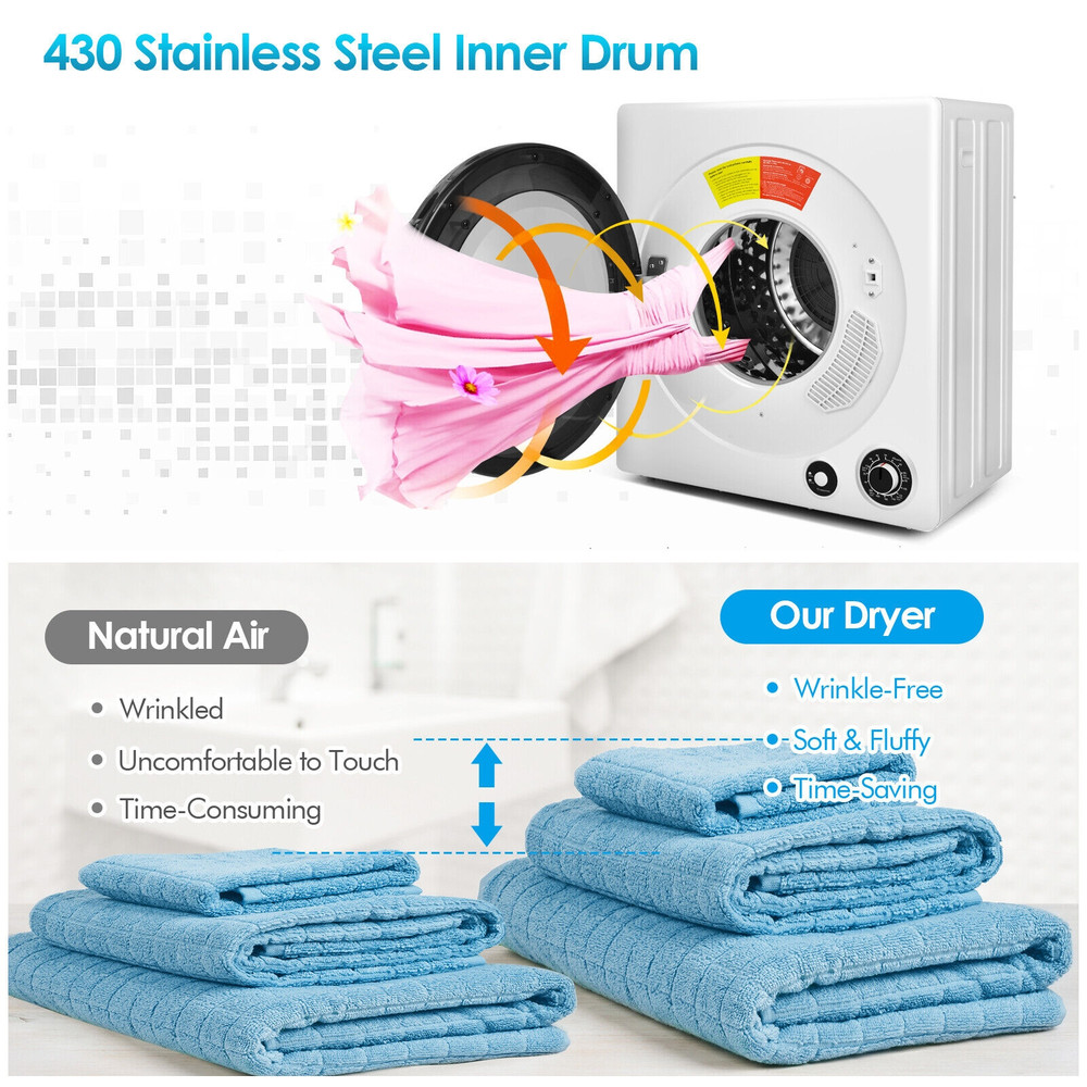 Compact Electric Tumble Laundry Dryer with Stainless Steel Tub, 13.2lb Capacity, 4 Drying Modes
