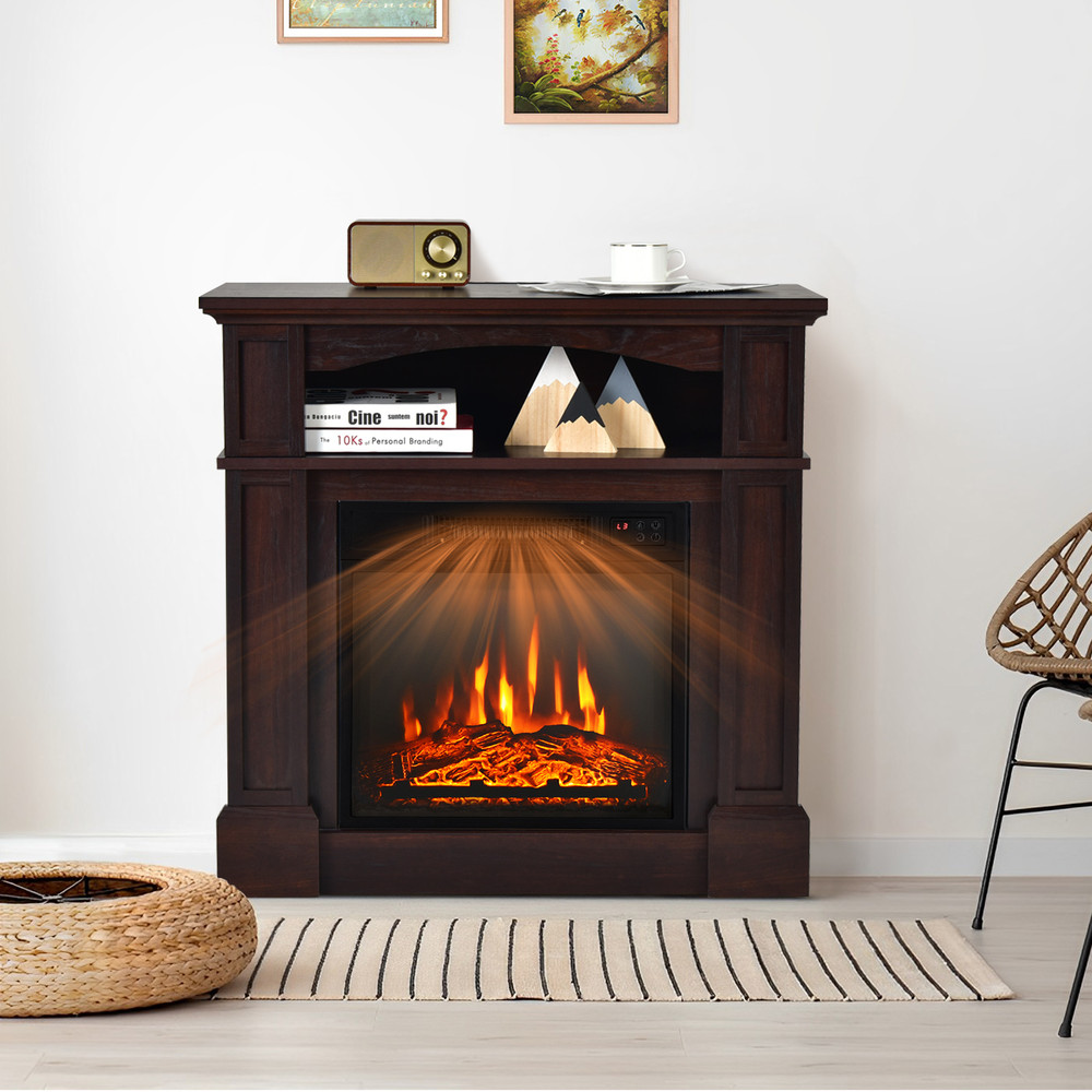 18 Inch 1400W Electric Fireplace TV Stand with Shelf, Multifunctional Heater & Storage Cabinet