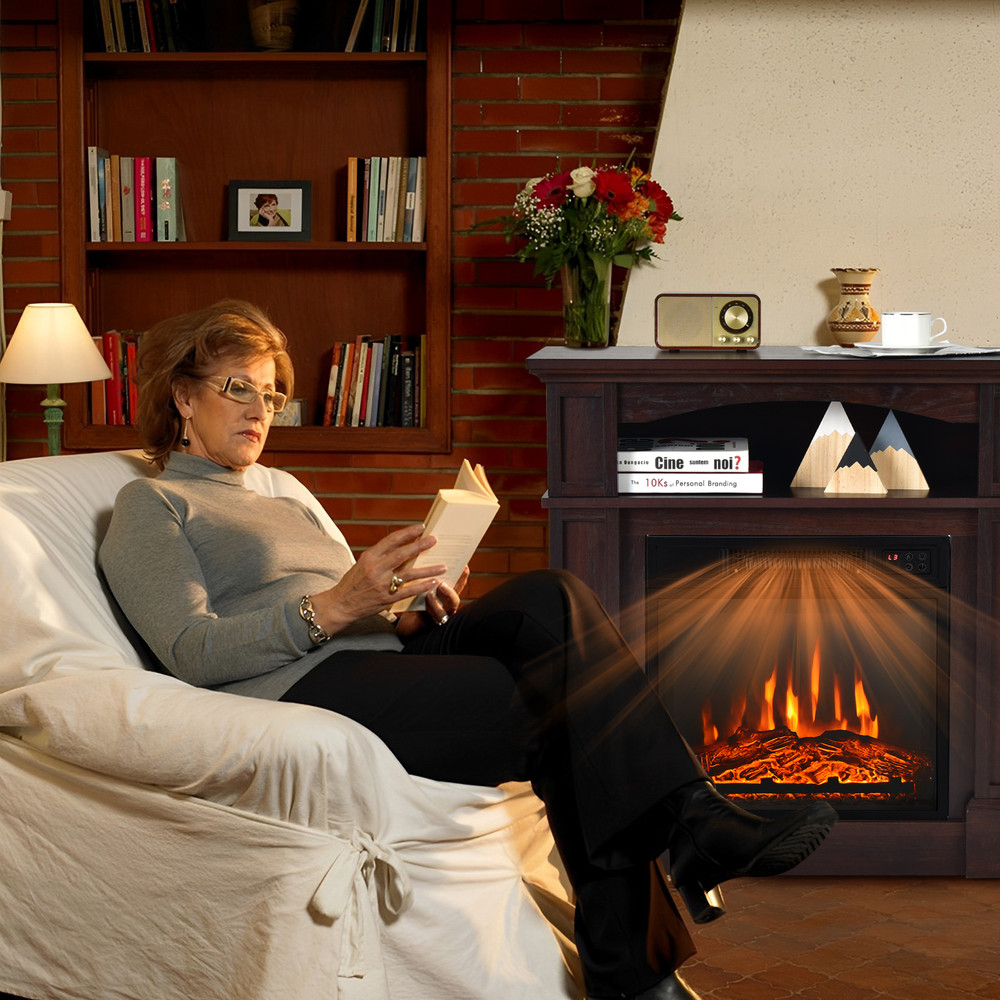 18 Inch 1400W Electric Fireplace TV Stand with Shelf, Multifunctional Heater & Storage Cabinet