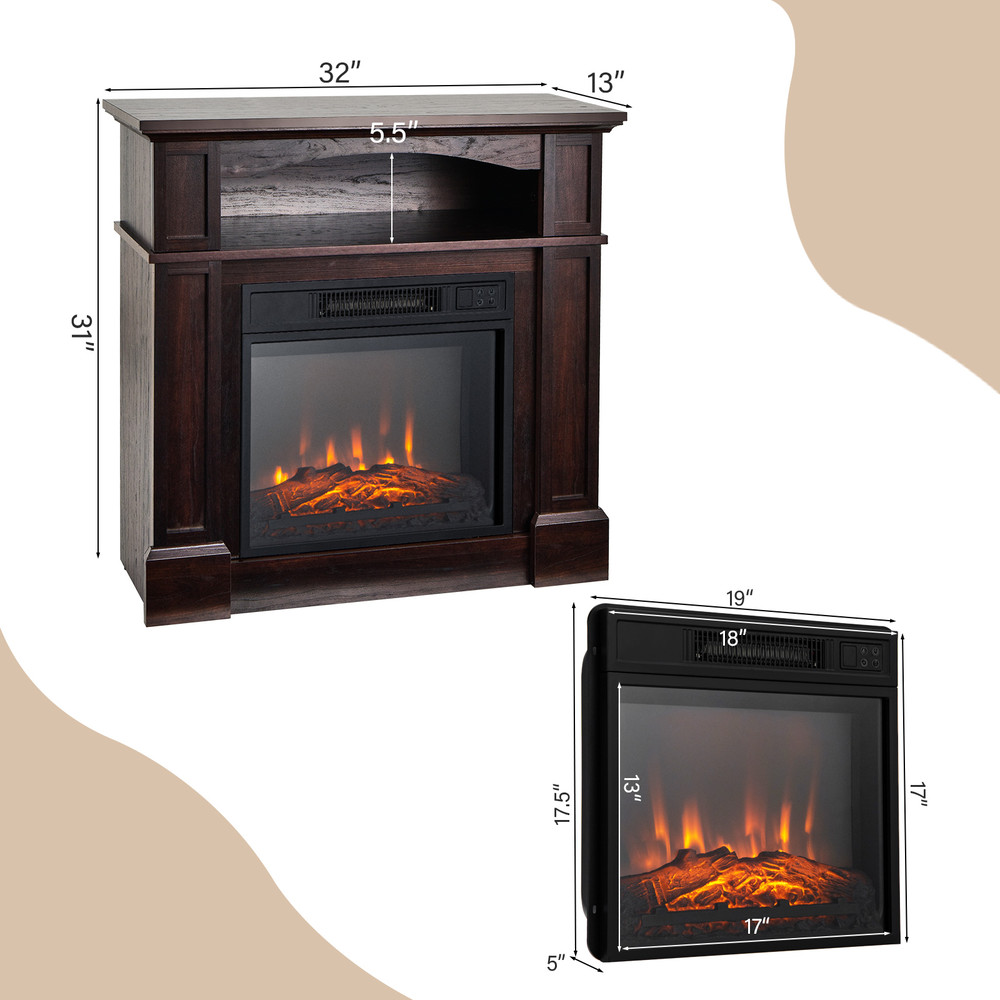 18 Inch 1400W Electric Fireplace TV Stand with Shelf, Multifunctional Heater & Storage Cabinet
